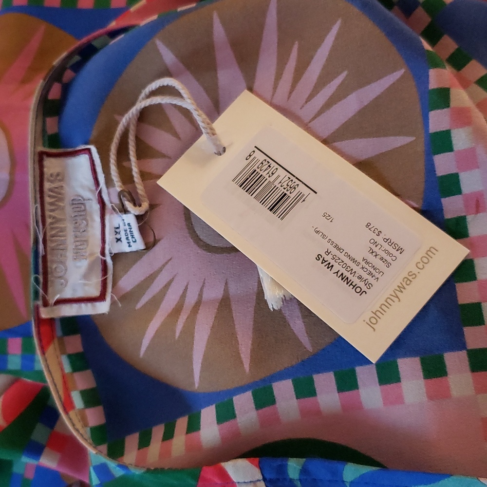 Artisy Celestial XXL Johnny Was Boho Retro Silk Hippie Shift Mini Dress New - Picture 3 of 7